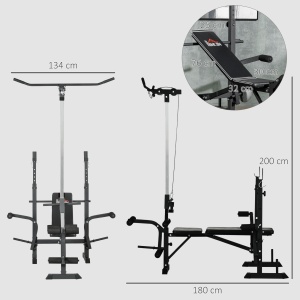 Bancă Multifuncțională pentru Fitness cu Pulley System, Suport pentru Haltere și Spătar Reglabil, Bancă pentru Greutăți Înclinată cu Extensie pentru Picioare, Chest Fly, Suport pentru Greutăți, Antrenament Acasă - Img 3