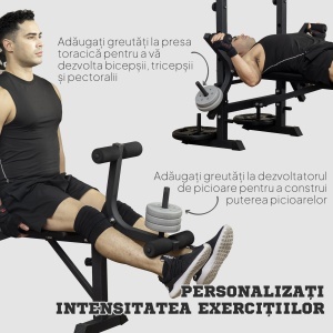 Bancă Multifuncțională pentru Fitness cu Pulley System, Suport pentru Haltere și Spătar Reglabil, Bancă pentru Greutăți Înclinată cu Extensie pentru Picioare, Chest Fly, Suport pentru Greutăți, Antrenament Acasă - Img 7