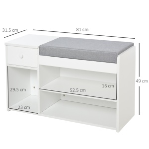 Banca Pantofar Alb – Lemn cu Perna, Sertar & 3 Compartimente - Img 3