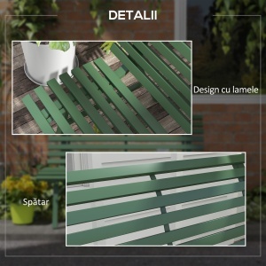 Bancă pentru Grădină, Banca de Exterior pentru Terasă cu Șezut și Spătar cu Lamele, 123x67x79 cm, Verde - Img 6