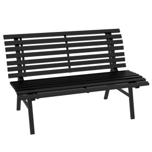 Bancă pentru Grădină, Bancă de Exterior pentru Terasă cu Șezut și Spătar cu Lamele, 123x67x79 cm, Negru - Img 1