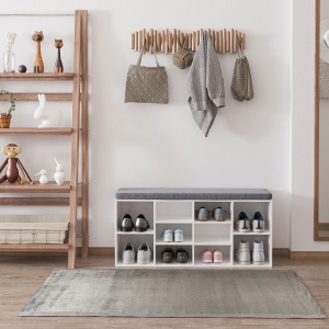 Bancuta Pantofi – 104×30×48 cm, Alb/Gri cu Rafturi Reglabile - Img 2