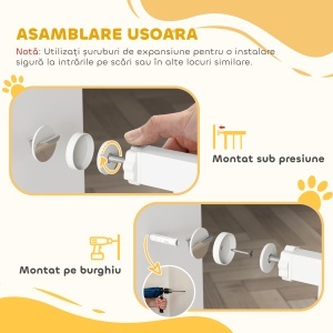 Bariera de Siguranta Interioara pentru Caini, cu 2 Extensii si Usa pentru Pisici, 76-104x77 cm, Alb - Img 5