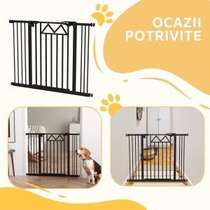 Barieră pentru câini cu 4 șuruburi reglabile și bandă adezivă, din metal și plastic, 74-100x76 cm, negru - Img 8