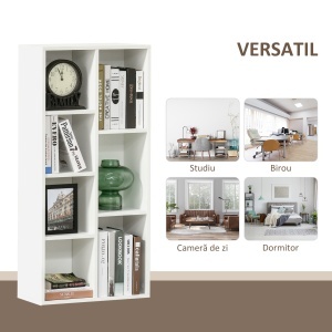 Bibliotecă din Lem Stil Vintage Cubica cu 7 Suporturi Diferite din MDF pentru Casă și Birou, 50x24x106 cm, Alb - Img 4