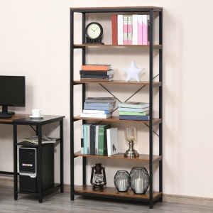 Biblioteca Industriala Vintage – 6 Rafturi din Lemn & Metal Negru - Img 2