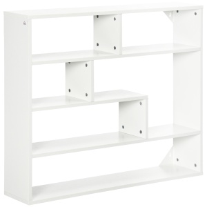 Biblioteca moderna de perete cu 4 niveluri , raft din lemn care economiseste spatiu pentru living si birou, 94x19,5x80cm, alb - Img 1