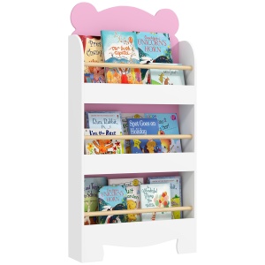 Bibliotecă pentru Copii 3 Rafturi în Formă de Ursuleț 55x15x110 cm, Roz - Img 1