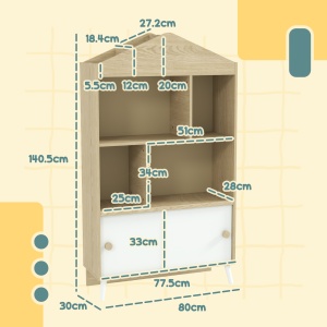 Bibliotecă pentru Copii cu 4 Cuburi Deschise și Rafturi Superioare, 80x30x140.5 cm, Alb - Img 3