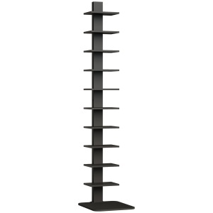 Bibliotecă Verticală înaltă cu 11 Rafturi, Bibliotecă Economisitoare de Spațiu Slim, Raft Industrial pentru Living, Dormitor, Birou, 34.5x41.5x163.5 cm, Negru