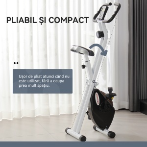 Bicicletă fitness pliabilă magnetică, 8 niveluri, afișaj LCD, roți și șa reglabilă, negru - Img 8