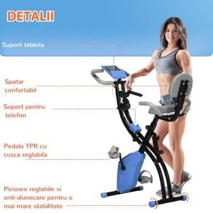 Bicicletă Pliabilă cu 8 Niveluri Rezistență și Corzi Elastice pentru Brațe, Albastru - Img 9