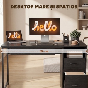 Birou Gaming Industrial, 120x52,3cm Stație Gaming cu Suport Tastatură, Compartiment Deschis și Sertare pentru Documente Format A4 Letter Legal, Masă Computer pentru Birou Acasă, Negru - Img 4