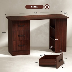 Birou Lemn Nuc – Cu 3 Sertare & 3 Rafturi Reversibile, 120 cm - Img 3