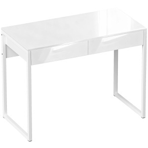 Birou Modern cu 2 Sertare și Picioare din Oțel, 100x50x75 cm, Alb Lucios