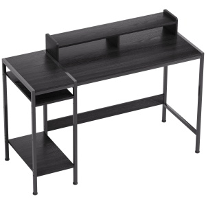 Birou PC cu Rafturi Reversibile, Suport pentru Monitor și 2 Rafturi Reglabile, 120x48x85,5 cm, Negru