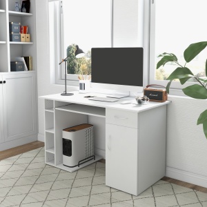 Birou PC Ergonomic – Alb, Cu Rafturi & Blat Tastatura - Img 2