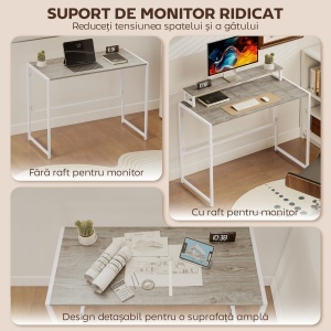 Birou Pliabil Economisitor de Spațiu cu Stand pentru Monitor Detașabil, 100x48x87,5 cm, Lemn - Img 5