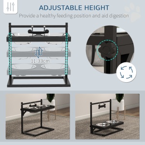 Boluri pentru Câini cu Înălțime Reglabilă și Plăcuță de Identificare, 2 Boluri din Oțel pentru Apă și Mâncare, 40.5x22x39 cm, Negru - Img 5