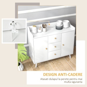 Bufet 90×80 cm – Alb, PAL & Lemn de Pin, Design Elegant - Img 5