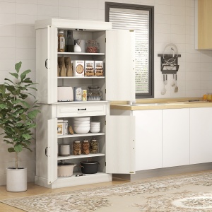 Bufet Bucatarie – Stil Colonial Lemn Alb 80×35×180 cm - Img 7