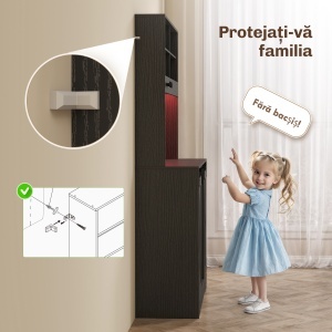Bufet de Bucătărie cu Suport pentru Sticle, Priză și Iluminare LED, Negru - Img 8