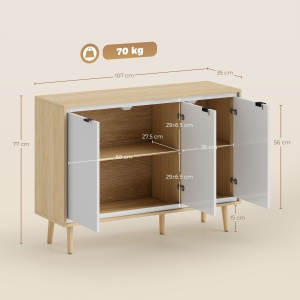 Bufet Modern cu 3 Uși și Raft Reglabil 107x35x77cm Alb și Stejar - Img 3