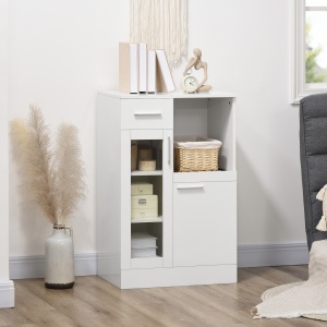 Bufet modern cu dulapuri si sertar, dulap de bucatarie cu economie de spatiu din lemn si sticla 60x40x95cm, alb - Img 2