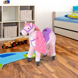 Cal Balansoar pentru Copii 2+ Ani cu Roți și Sunete, Leagăn pentru Copii cu Suport pentru Picioare, 65x28x75 cm, Roz - Img 2