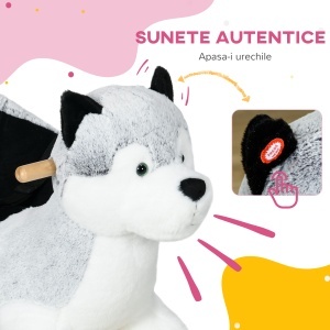 Cal Balansoar pentru Copii Animal de Balansat pentru Copii din Lemn in Forma de Husky din Plus cu Centura de Siguranta Jucarie pentru Fete Baieti pentru Interior Exterior - Img 4