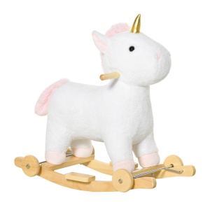 Cal tip Balansoar 2 in 1 Unicorn cu Roti Sunete si Invelis de Plus, Alb