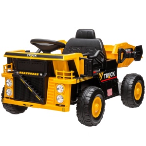 Camion pentru Copii 3-5 Ani cu Muzică, Faruri și Roți cu Suspensii, 97x63x53 cm, Galben - Img 1