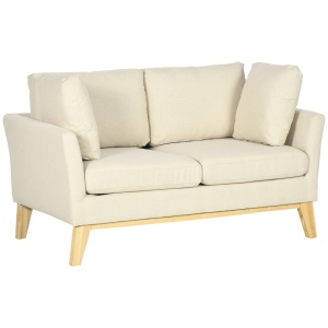 Canapea 2 Persoane – Tapitata Bej cu Perne Decorative - Img 1
