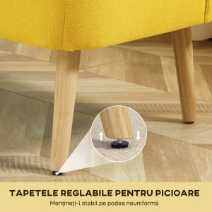 Canapea cu 2 Locuri din Țesătură, Fără Brațe, Canapea de Sufragerie cu Picioare din Lemn, 117x56,5x77 cm, Galben - Img 7