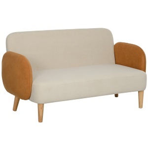 Canapea cu 2 Locuri în Stil Nordic din Material Textil cu Brațe și Picioare din Lemn, 138x73x74 cm, Alb Crem