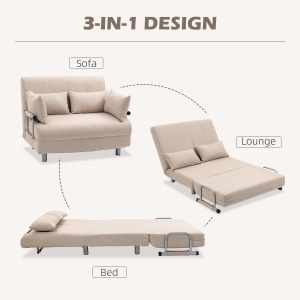 Canapea Extensibila 2 Locuri – Otel & Material, 4 Perne Crem - Img 4