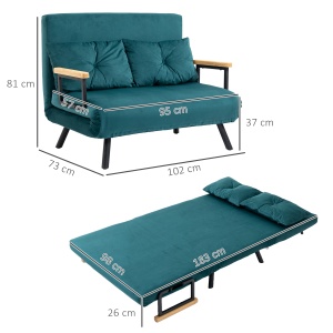 Canapea Extensibila 3-in-1 – Catifea Verde Marin, Spatar Reglabil - Img 3