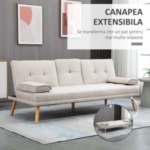 Canapea Extensibila 3 Locuri – Stil Scandinav cu 2 Cotiere - Img 4
