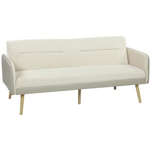 Canapea Extensibilă 3 Locuri Convertibilă cu Cotiere din PU, Colțar Reclinabil Clic Clac în Catifea cu Picioare Metalice și Cadru din Lemn, pentru Living sau Dormitor, 185x84x83 cm, Bej
