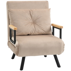 Canapea Extensibilă cu Spătar Reglabil pe 5 Nivele, Canapea Pat Individuală Pliabilă cu Perne, 63x73x81 cm, Bej - Img 1