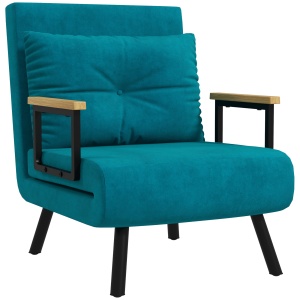 Canapea Extensibilă cu Spătar Reglabil pe 5 Nivele, Canapea Pat Individuală Pliabilă cu Perne, 63x73x81 cm, Albastru - Img 1