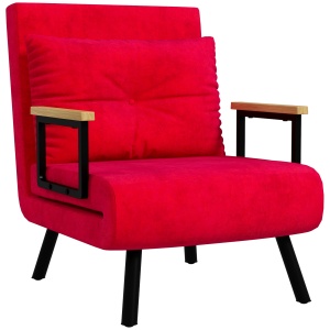 Canapea Extensibilă cu Spătar Reglabil pe 5 Nivele, Canapea Pat Individuală Pliabilă cu Perne, 63x73x81 cm, Roșu - Img 1