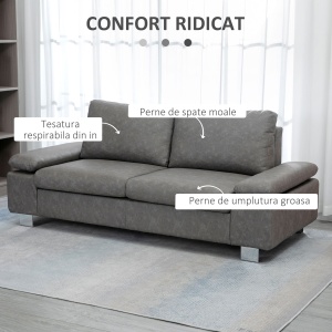 Canapea moderna dubla de lux cu 2 locuri, canapea tapitata cu brate reglabile pentru camera de zi, birou, gri - Img 4