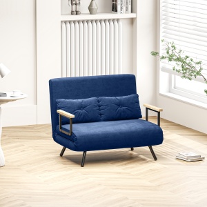 Canapea Pat de 2 Locuri cu Spătar Reglabil pe 5 Nivele și 2 Perne din Material Capitonat, 102x73x81 cm, Albastru - Img 2