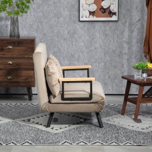 Canapea Pat de 2 Locuri cu Spătar Reglabil pe 5 Nivele și 2 Perne din Material Țesut Căptușit, 102x73x81 cm, Maro - Img 8