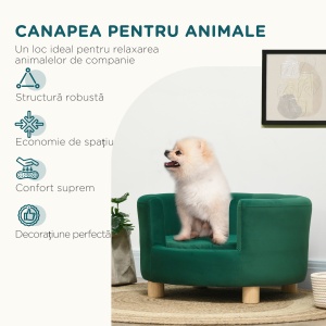 Canapea pentru Caini si Pisici cu Spatar si Perna Detasabila Verde - Img 7
