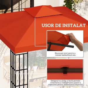 Capac de Foișor, Acoperiș pentru Foișor cu 8 Găuri de Drenaj și Curele Velcro, 3x3 m, Roșu Ruginiu - Img 5