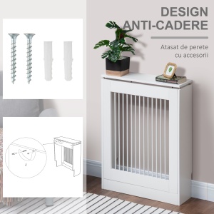 Capac pentru radiator modern din MDF si otel, 60x18x84cm, alb - Img 6