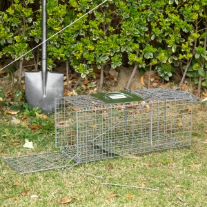 Capcana pentru animale , 66 x 24 x 30,5 cm Cusca umana pentru rozatoare pentru iepuri, veverite, nurci, vole, argintie - Img 2
