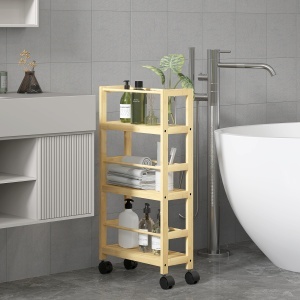 Cărucior de Baie cu 3 Niveluri cu Lamele și Roți 36x15x73 cm Culoare Lemn - Img 2